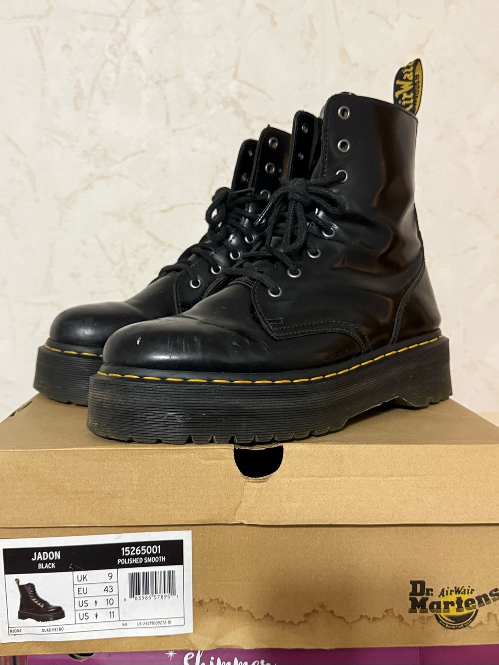 Dr. Martens Black Polished Leather Jadon Platform Boots